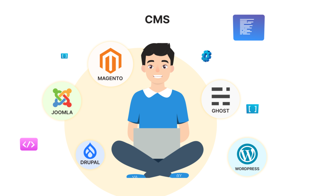 A person explaining the best CMS for small business, showcasing user-friendly features and customization options.