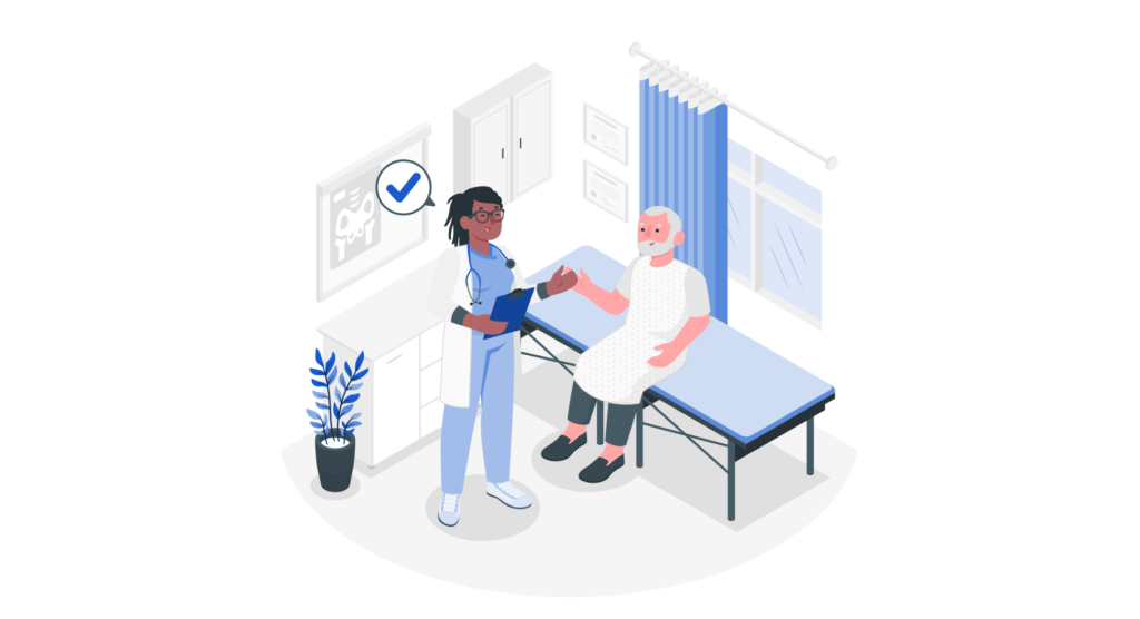 Illustration of a doctor consulting with a patient, highlighting the impact of IoT on enhancing patient care.