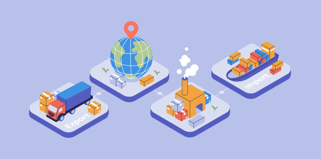 A glowing depiction of modern logistics, showcasing interconnected supply chain routes and transportation hubs.