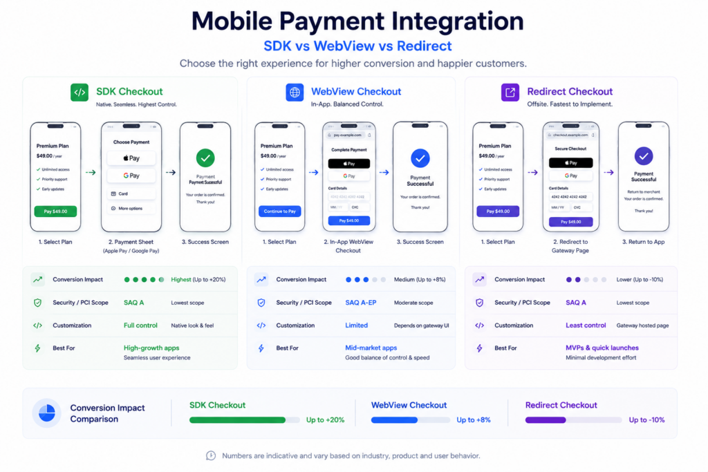 Mobile Payment Integration: SDK vs WebView vs Redirect